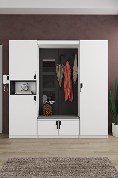 asratrend Lüks Aynalı Portmanto Askılı Vestiyer %100 MDF Çok Raflı Ayakkabılı...