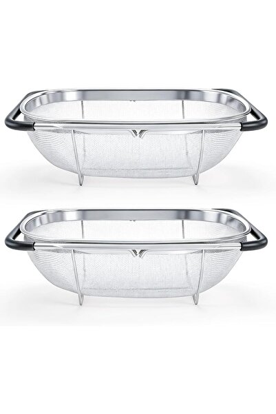 TERRIFI 2 Pack Over the Sink Oval Colander for Kitchen, Collapsible Colander ...