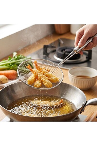 Re Stainless steel skimmer 20cm, draining spoon with tubular handle, total le...