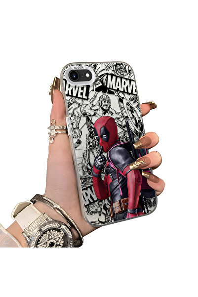 Hontinga iPhone SE 2020 Uyumlu Spiderman Desenli Silikon Kenar Sert Arka Kılı...
