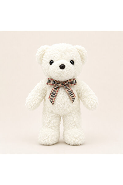 Toybox White Teddy Bear Plush Stuffed Animal with Plaid Bow