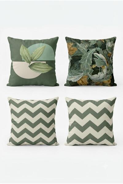 Touch Green Dijital Baskılı 4'lü Kırlent Kılıfı Seti Yumuşacık Süet Kumaş (40x40 cm)