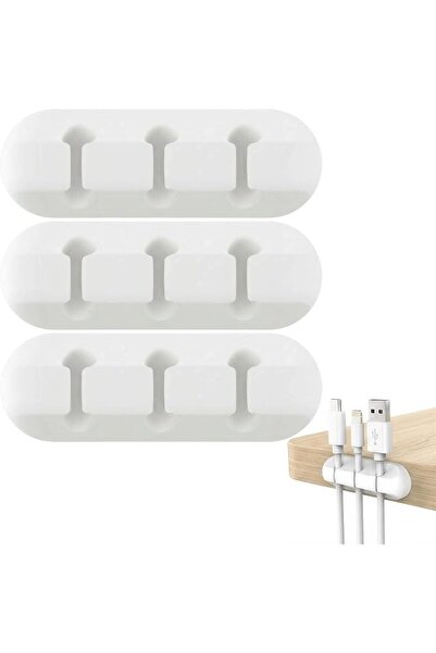 ToolHouse 3 Hole Cable Management Clip Self Adhesive, White Cord Organizer fo...