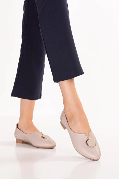 Gondol Genuine Leather Women's Daily Ballerina Shoes Esl.319 Gray