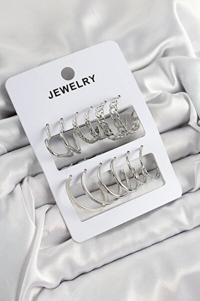 SORA GROUP Brass Mixed Ring Model Silver Color 6 Pairs Women's Earrings Set