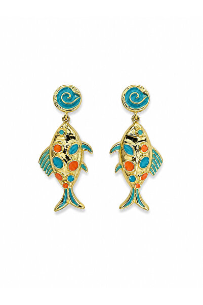 stravis Gold fish figured colorful stone detailed dangle earrings