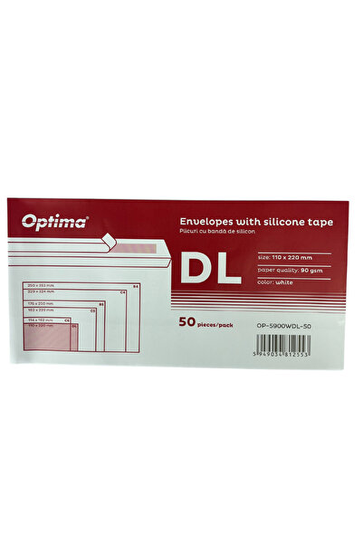 Optima Plic Dl (110X220Mm), Lipire Siliconica, 50 Buc/Set, - Alb Plicuri Opti...
