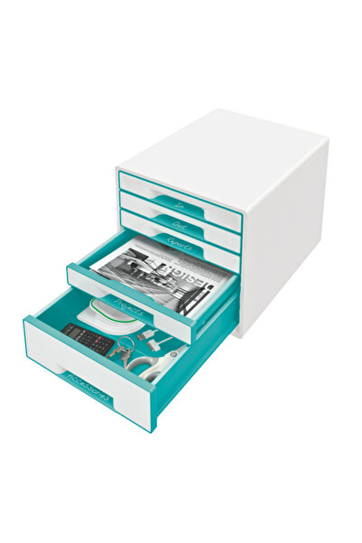 Leitz Cabinet Cu Sertare Wow, 5 Sertare - Alb/Turcoaz, 287 x 270 x 363 mm
