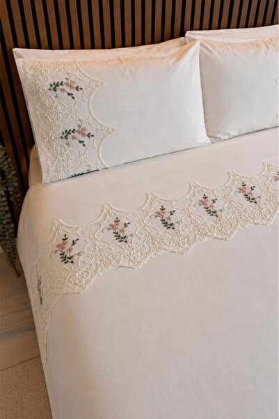 Çeyiz Diyarı Pinkrose Embroidered 6 Piece Duvet Cover Set Cream - Powder