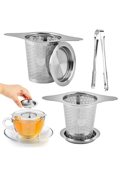 SYOSI 2 Pack Stainless Steel Loose Leaf Tea Infuser with Lid and Tong, Fine M...
