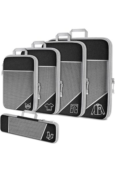 X SPRING Compression Packing Cubes, 5 PCS Expandable Polyester Travel Storage...