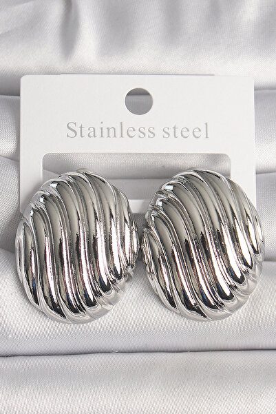 SORA GROUP Brass Silver Color Embroidered Oval Model Women's Earrings