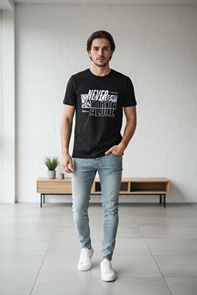 OEM Tricou casual bărbătesc cu mesaj grafic și mâneci scurte, TG-82
