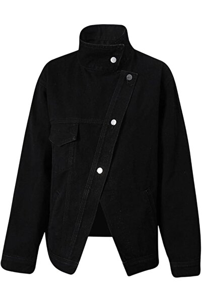 Generic Women's Oversized Jean Jacket Long Sleeve Lapel Denim Jacket with Poc...