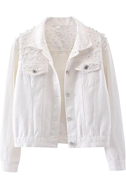 Generic Womens Oversized Jean Jacket Embroidered Pearl Denim Jacket Coat | Ov...