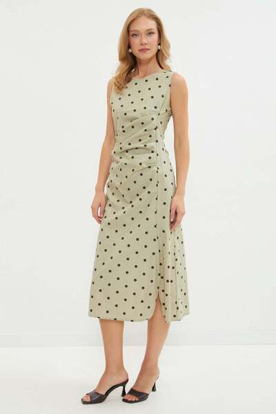 Fulla Moda Polka Dot Draped Waist Midi Dress
