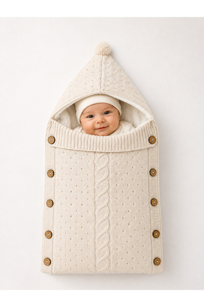 emir baby Soft Baby Swaddle with Hood – Knitted Knitwear Swaddle Blanket
