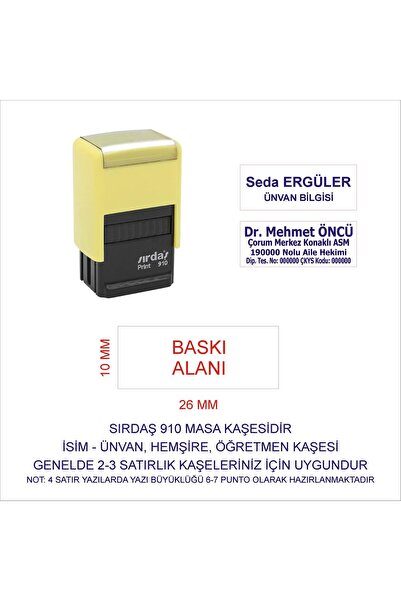 Sırdaş 910 İSİM ÜNVAN KAŞESİ - SARI MAKİNA - MAVİ MÜREKKEP