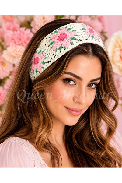 QUEEN AKSESUAR Trend Wide Weave Lotus Flower Pattern Knitted Crown Hair Band ...