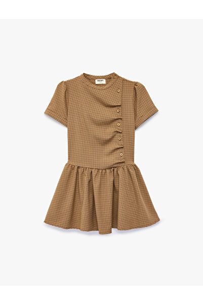 Koton A-Line Short Sleeve Buttoned Plaid Dress