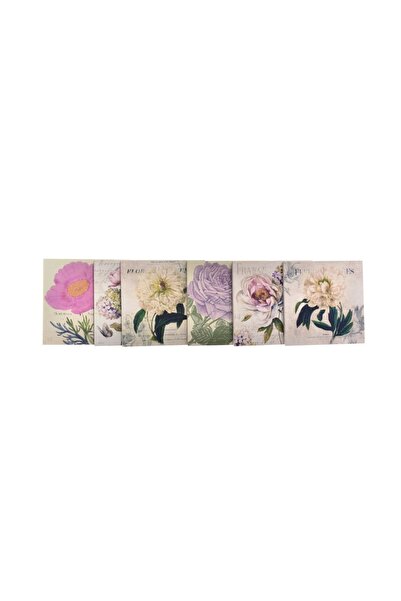TakÇalıştır Decotown Set of 6 Floral Motif Patterned Wooden Coasters