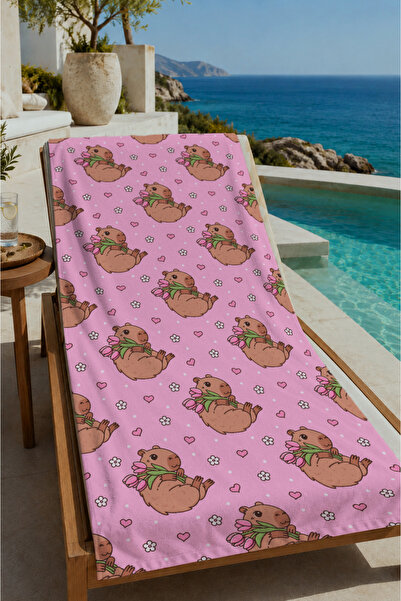 Evmila Pink Cute Sea Turtle Repeating Pattern 70X150 Beach Towel - Digital Pr...