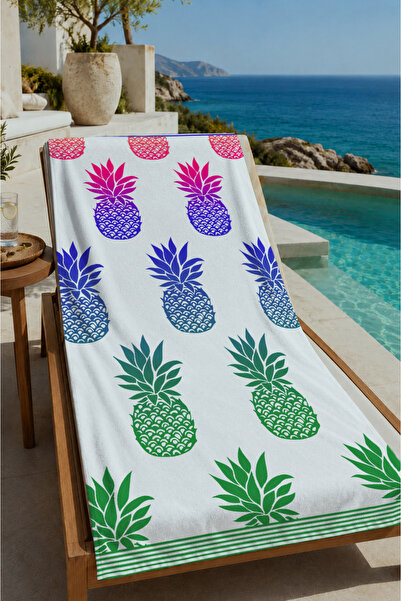 Evmila White Background Colorful Pineapple Patterned 70X150 Beach Towel - Dig...