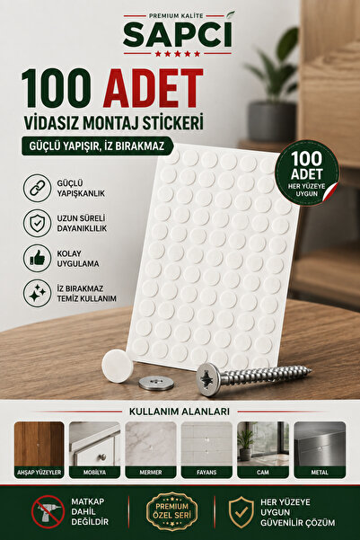 Sapcı 100 Adet Vidalı Montaj Sonrası Vida Kapatma Stickerı Beyaz Vida Başlığı...