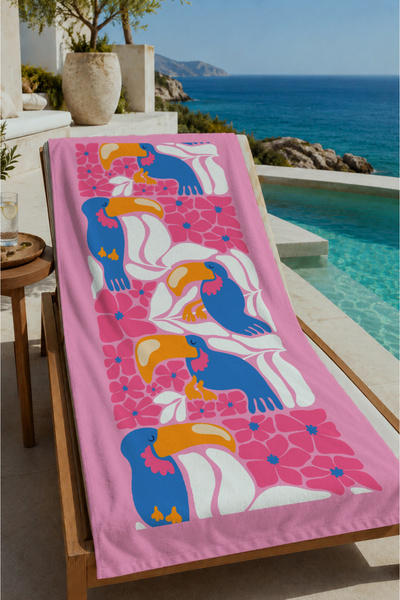 Evmila Ručnik za plažu 70x150 sa šarenim jednorogovim uzorkom i roze pozadino...