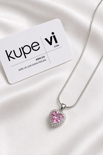Küpevi Pink Heart Zircon Stone Stainless Steel Women's Necklace