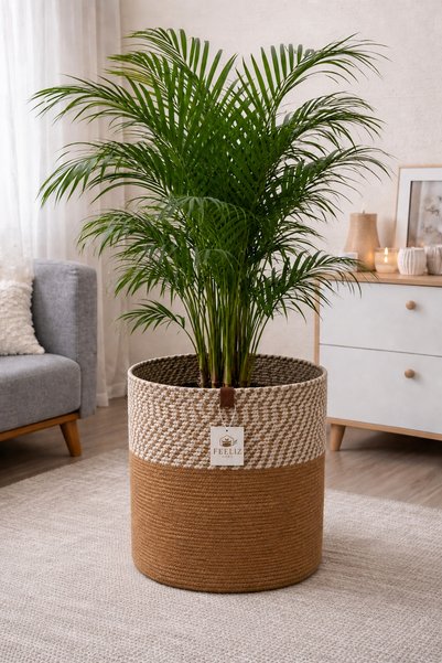 Efuliz Home Jute Wicker Multi-Purpose Decorative Organizer Flower Pot Basket Garden Organizer Basket Width 30 Length 30 cm