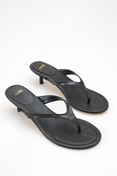 meyra'nın ayakkabıları Women's Flip-Flop Detailed Heeled Sandals Black Skin