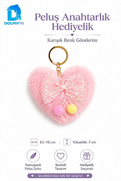 DolphFin Plush Heart Keychain with Bow Bag Ornament Gift 10X7 cm