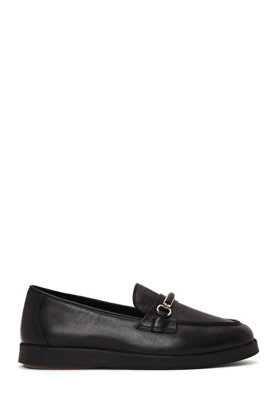 Derimod Women's Black Buckle Thick Sole Leather Comfort Loafer Af170018Dv