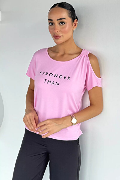 Aryena Pink Women's Printed Basic T-Shirt