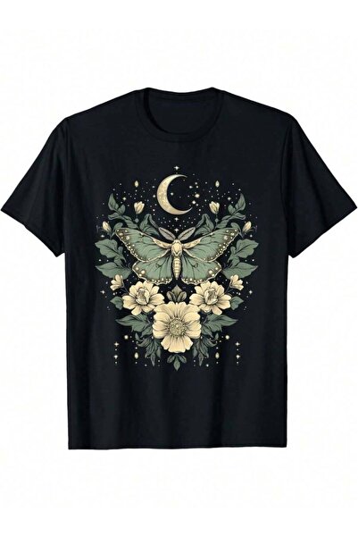 23ERVA تي شيرت Goblincore Moth And Butterfly Moonphases Flowers Cottagecore