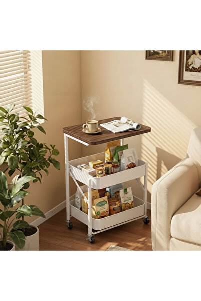 The Living Multi-Purpose 3-Tier Rolling Storage Cart with Wooden Top Shelf & ...