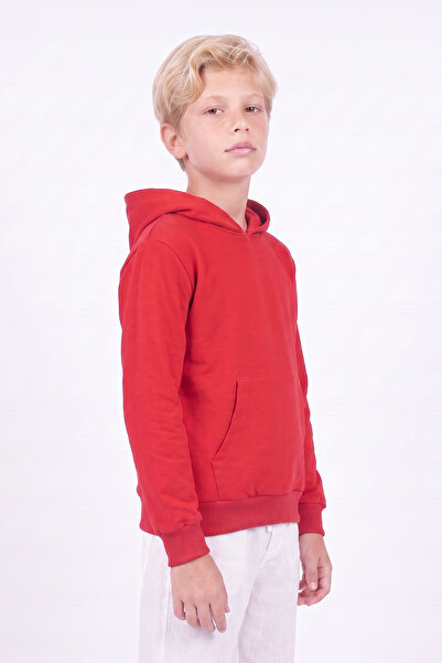 FYK KİDS Boy's Basic Plain Hooded Sweatshirt with Kangaroo Pocket