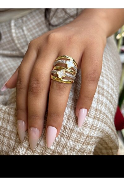 ANKA JEWELLRY Gold Flower Detail Zircon Stone Women's Ring