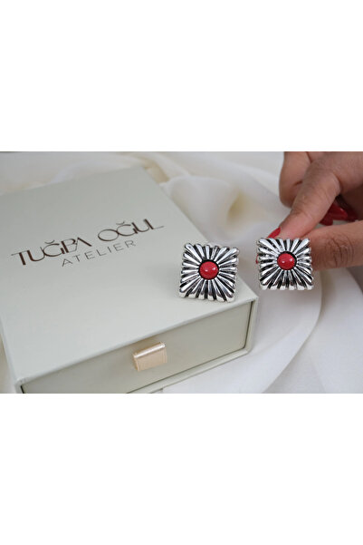 ATELİER TUĞBA Kp678 Coral Stone Sun Motif Earrings (20 mm)