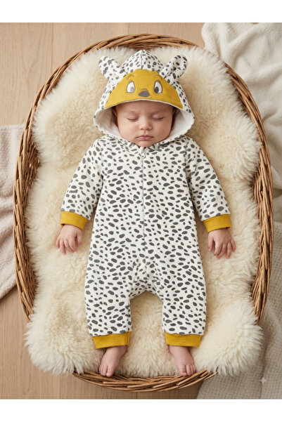 Bip Baby Baby Boy Velvet Jumpsuit with Leopard Pattern and Hood