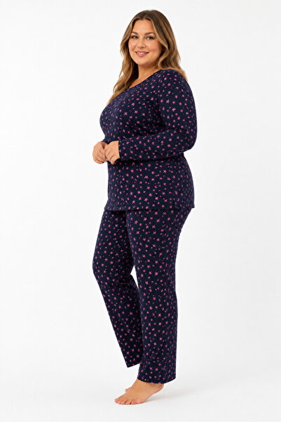 FAMES PİJAMA Büyük Beden Mevsimlik Pointiel Yıldız Desen Pijama Takımı