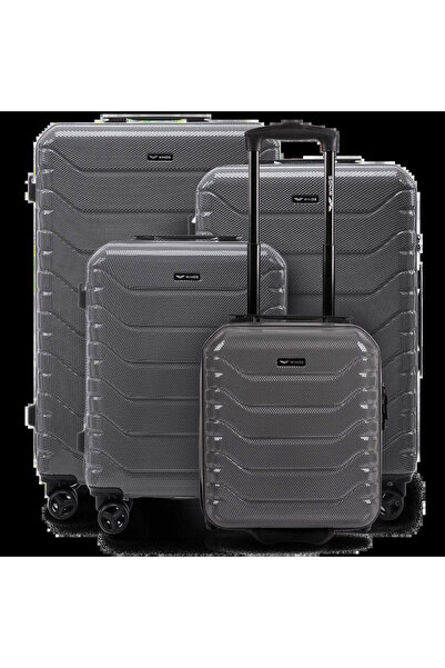 WINGS BRAND Set de 4 valize CRAKE POLYCARBONATE 100% GRI ÎNCHIS S/M/L + valiz...