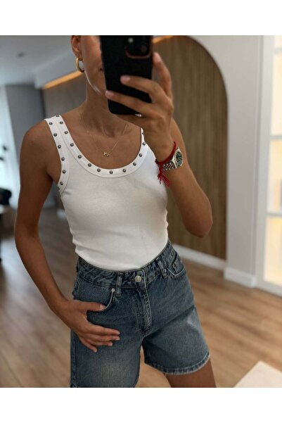 Myrum butik Rove Beyaz Zımba Detaylı Atlet
