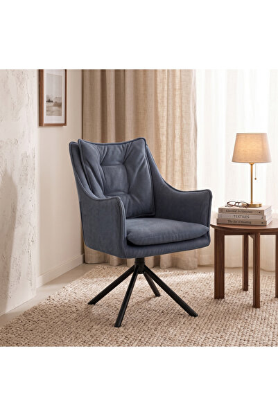 Ebticar Modern Fabric Upholstered Swivel Chair with Padded Back - Blue