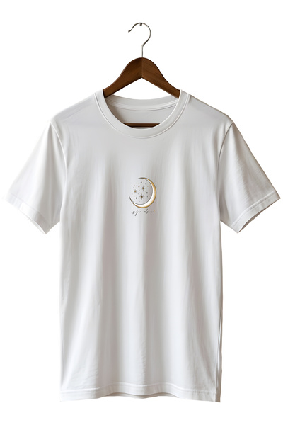 remonz Minimal Crescent and Star Printed Unisex T-Shirt Crew Neck Cotton Casu...
