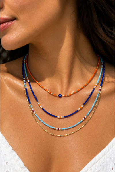 SEZİNİN TAKI DÜKKANI 🌊   Riviera Colorful Beaded 4-Piece Women's Necklace Se...
