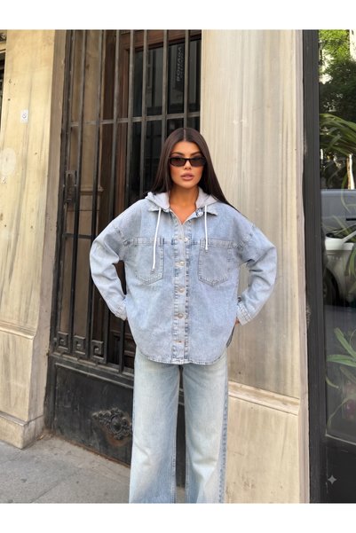 MUG collection Women's Denim Jacket with Side Slits Oversize