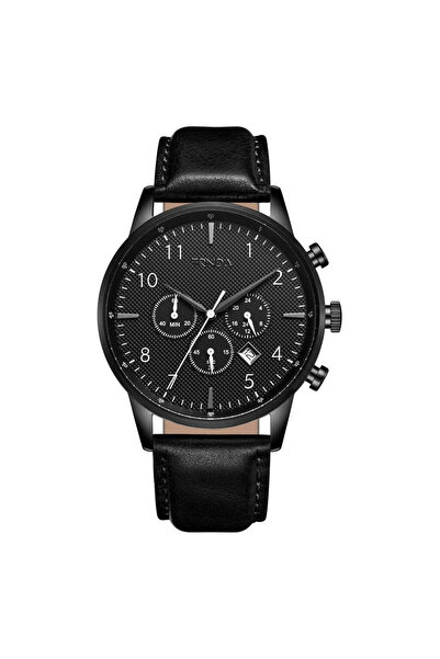 TRNDA Men's Stainless Steel Watch, Black Leather Band | Trn-43blk