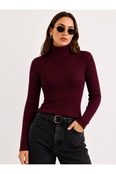 oneoff Women's Turtleneck Ribbed Knit Sweater Long Sleeve Slim Fit Stretchy B...